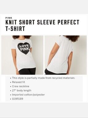 Victoria's secret pink knit heart short sleeve perfect t-shirt LARGE White y2k
